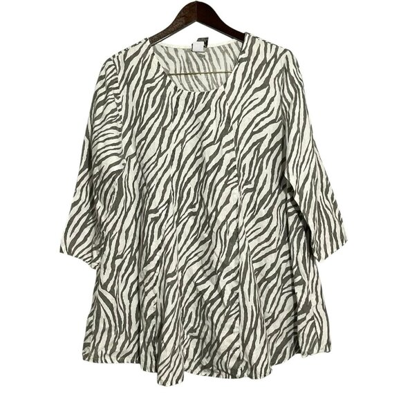 Match Point Linen Blouse Tunic Lagenlook Women Size S Zebra Stripes Loose Relax - Picture 1 of 12
